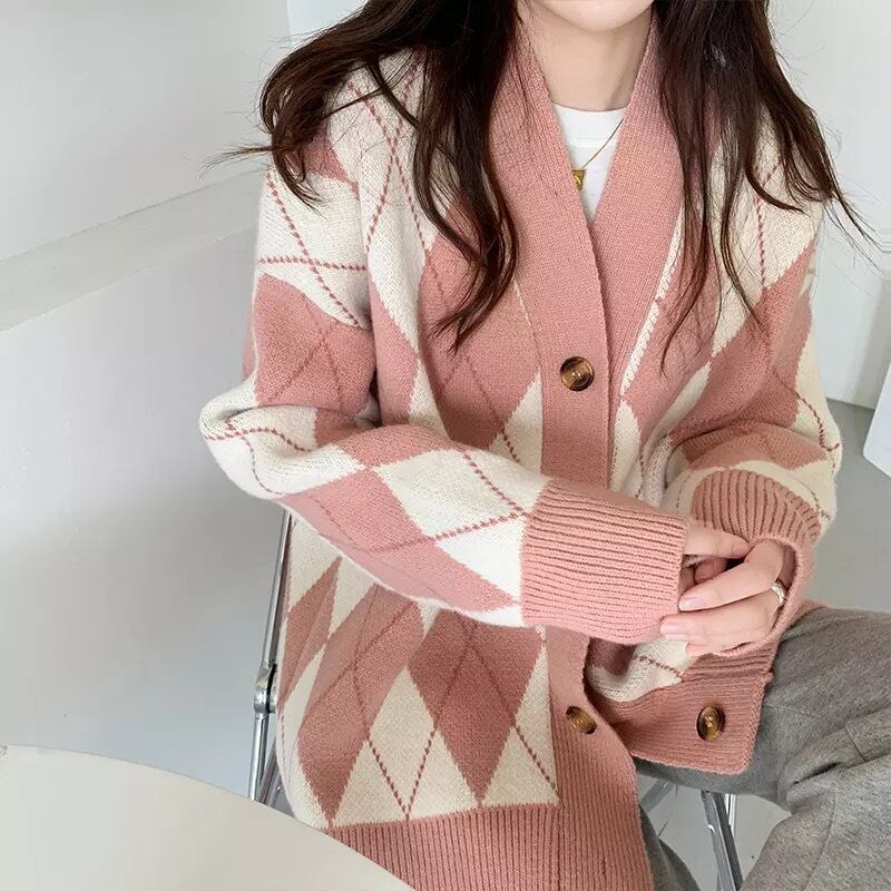 【3color】アーガイルニットカーディガン