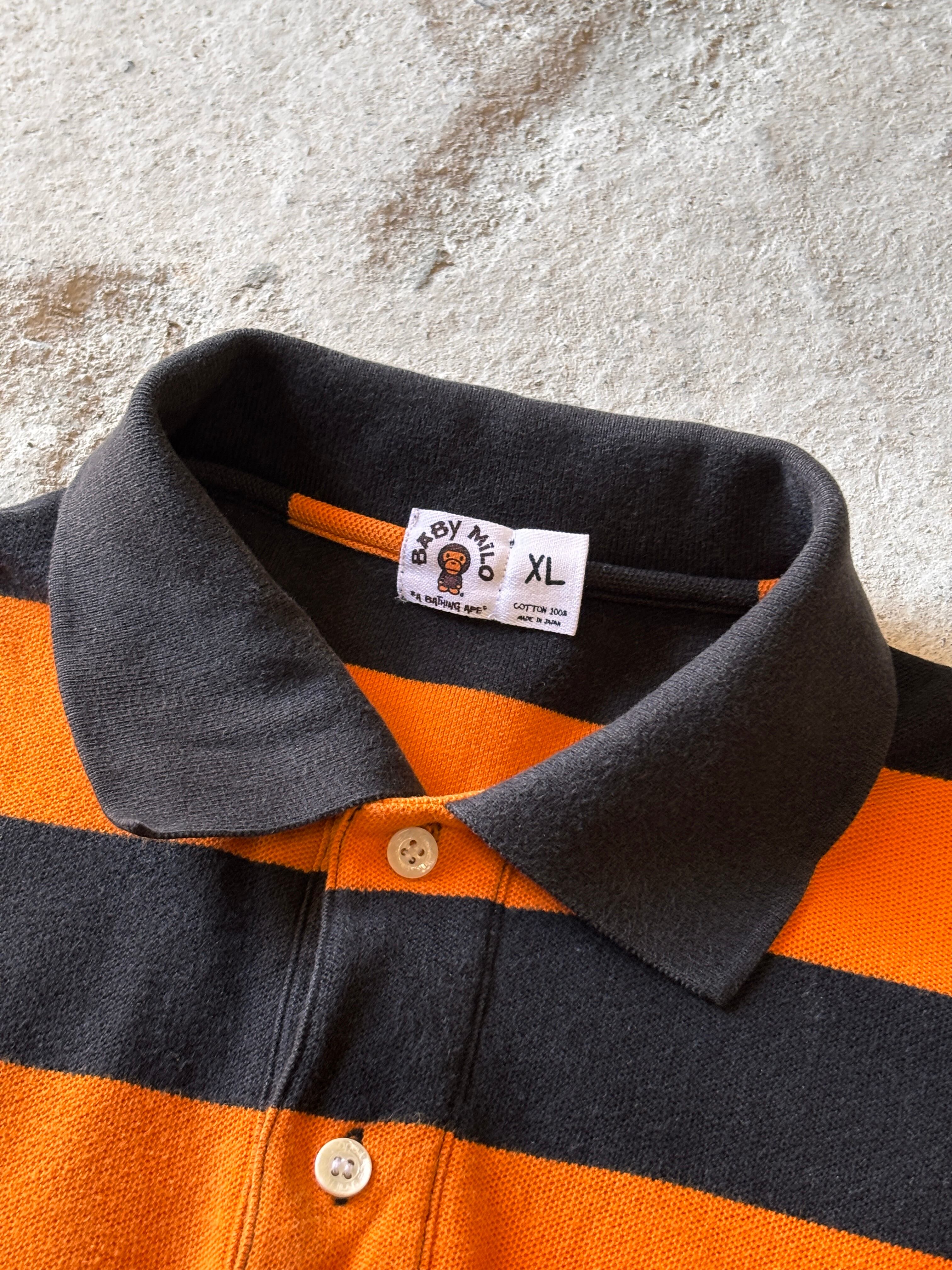 00s A BATHING APE/BABY MILO Polo Shirt/XL/ボーダ－柄ポロシャツ
