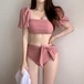 ビキニ 水着 レディース チューブブラ 半袖 スクエアネック オフショル 水着 ビキニ ウエストリボン ピンク ニュアンスカラー デコルテ ビキニ 水着 レディース チューブブラ 半袖 スクエアネック