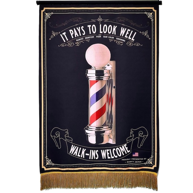 WILLIAM MARVY BARBER SHOP FRINGE TAPESTRY  108cm/70cm. USA - メイン画像