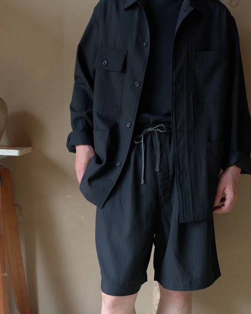 awasa “ vintage wool amunzen wide easy shorts ( Stripe )”