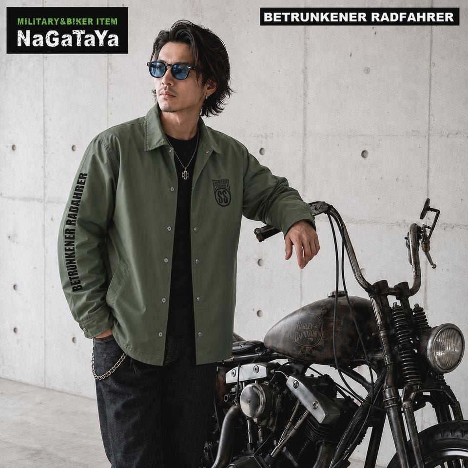 XXL限定 BETRUNKENER RADFAHRER エンブレム コーチジャケット オリーブ