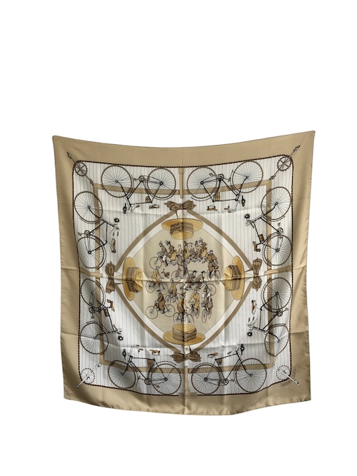 HERMES エルメス カレ90 スカーフ ベージュ シルク LES BECANES vintage ヴィンテージ オールド  uk5cne