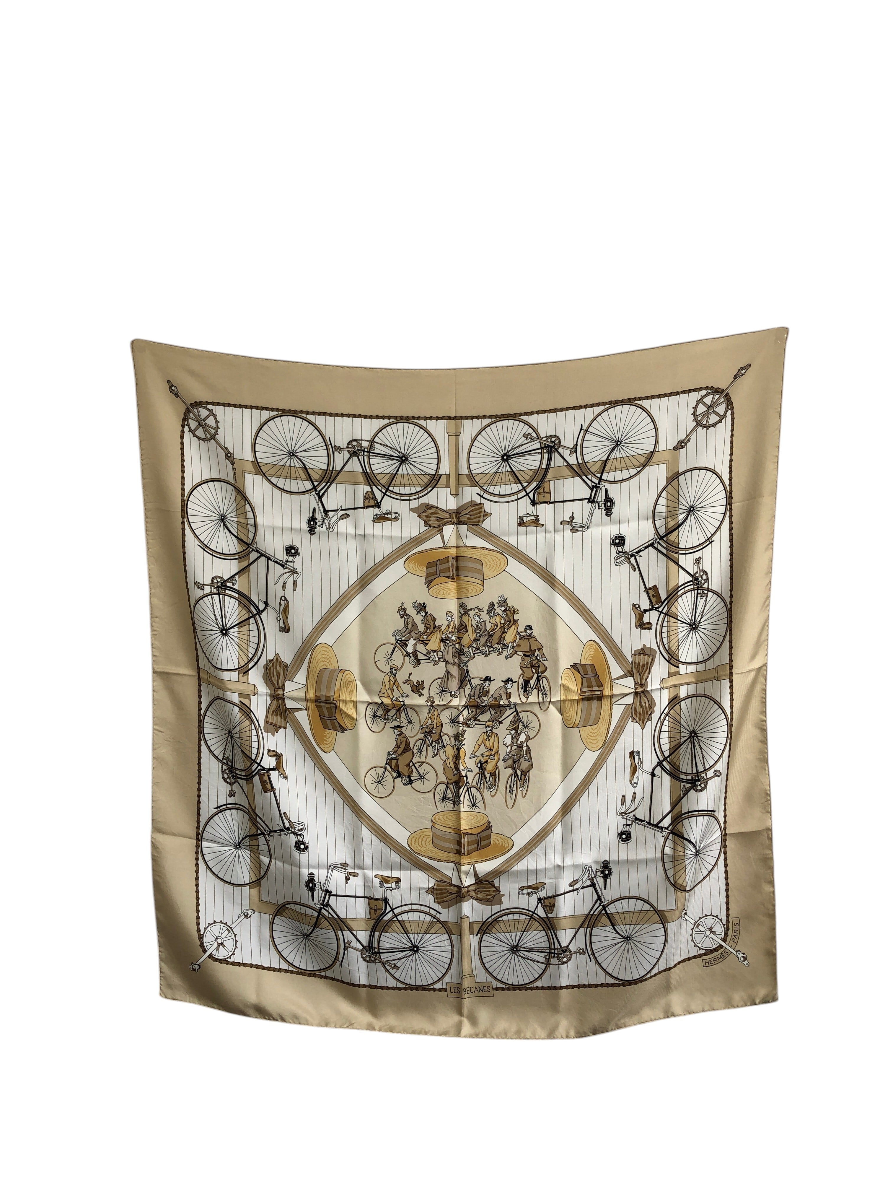 HERMES エルメス カレ90 スカーフ ベージュ シルク LES BECANES vintage ヴィンテージ オールド uk5cne
