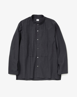 CONTROLLA+ linen blend basic band collar squid chest shirt