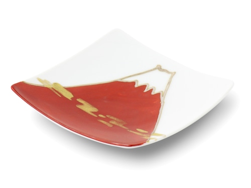色絵銀彩雲海赤富士図9cm角小皿