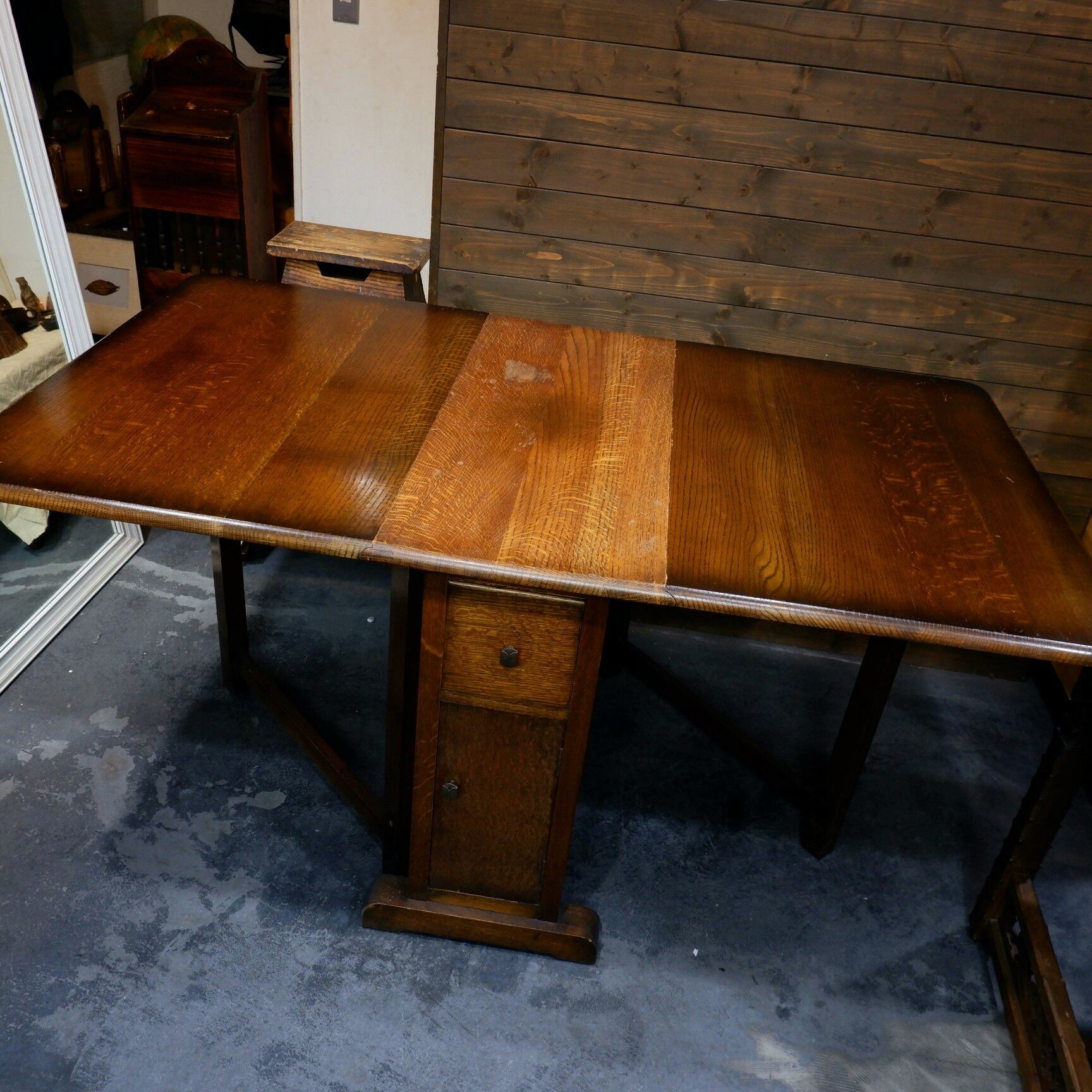 英国アンティーク木製ゲートレッグテーブル/ダイニング机バタフライ(81  