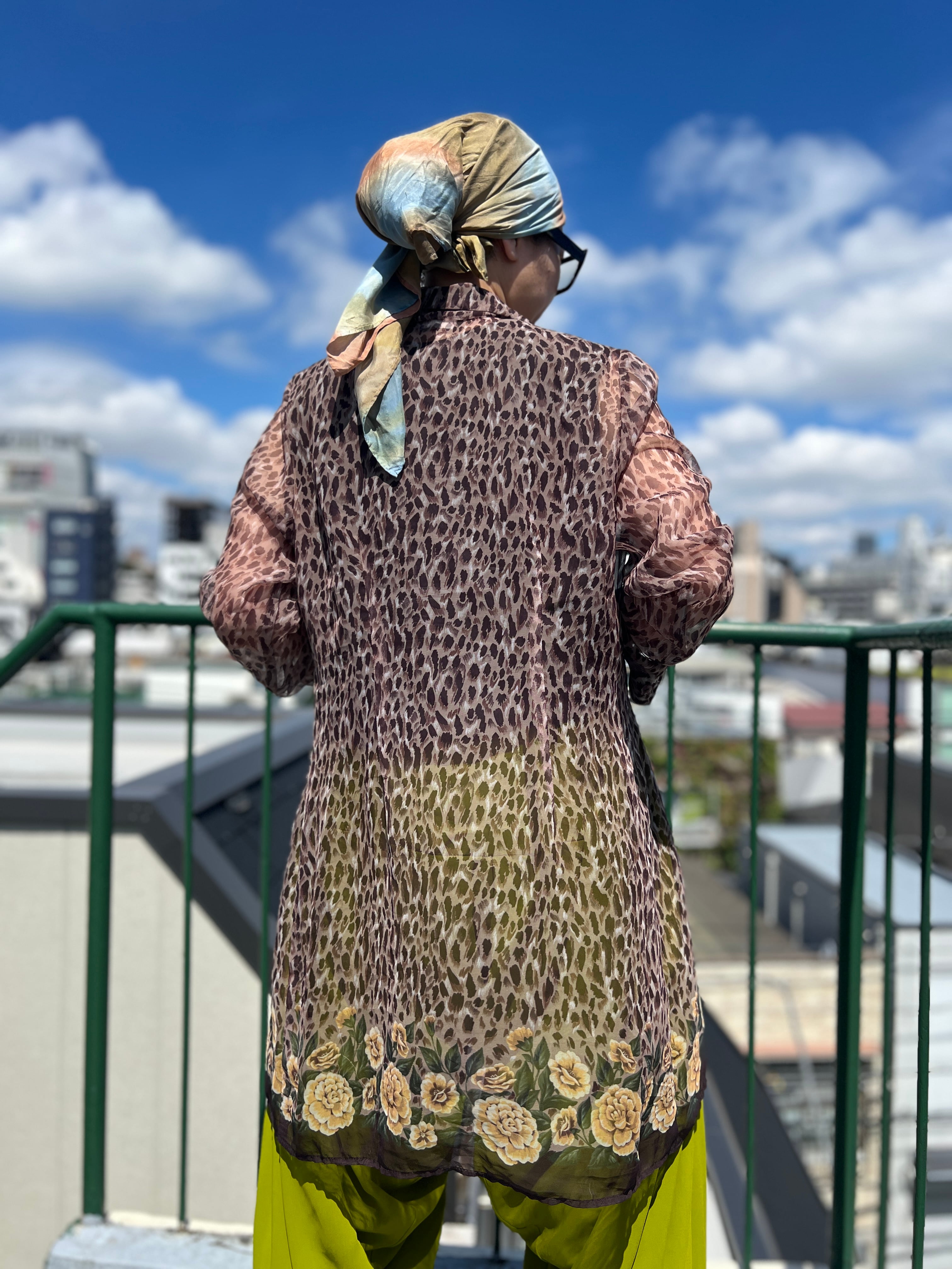 Vintage leopard floral sheer shirt