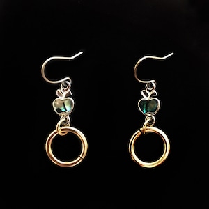 Tiny green apple & gold ring drop earrings
