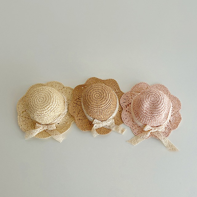 【GOODS】夏新作可愛いレースリボン麦わら帽子 全3色
