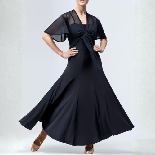 シアーボレロ フロントノット フレアロング ダンスドレス 3col　D00559