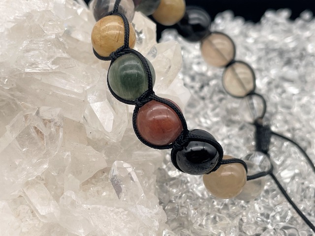 編みブレスレット（MIXルチル・ブラックトルマリン・水晶）
