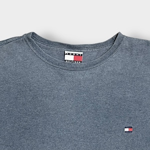 【Tommy Hilfiger】90s USA素材 旧タグ フラッグタグ ワンポイント 刺繍ロゴ Tシャツ XL ワイドサイズ トミーヒルフィガー US古着