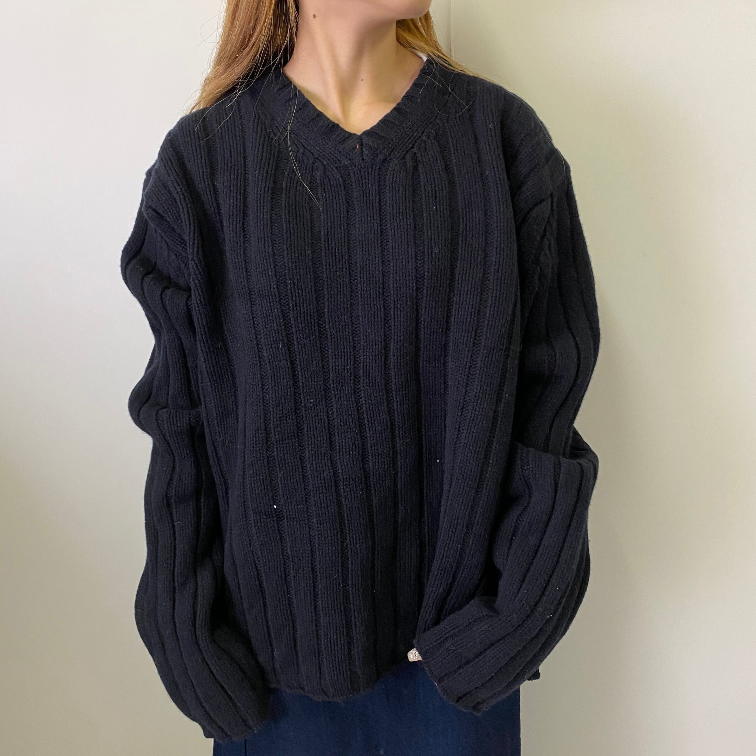 90年代〜00年代 J.CREW ジェイクルー 白タグ Vネック リブ編み ウール 