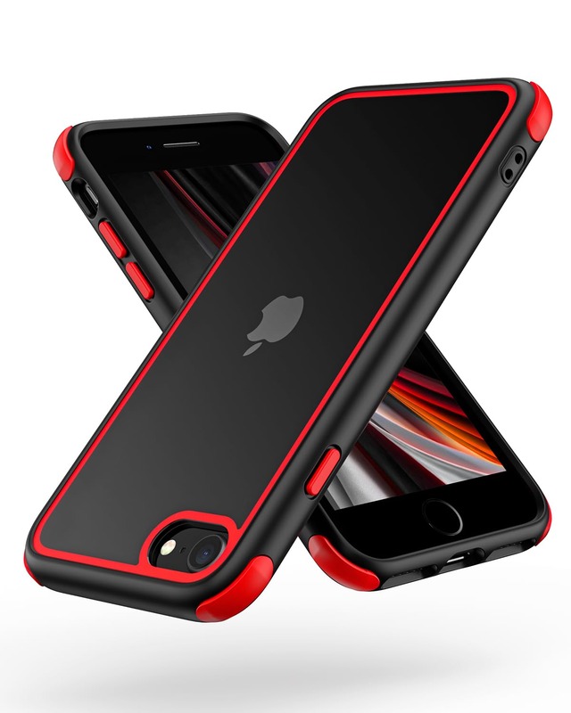 MobNano iPhone SE 第3世代 第2世代 iPhone8 iPhone7 ケース クリア 【米軍MIL規格・撞色デザイン】 耐衝撃 透明 カバー 黄変防止 TPUバンパー + PC背面 衝撃吸収 ワイヤレス充電対応 ストラップホール付き アイフォン SE3 SE2 8 7 用 スマホケース (4.7インチ,ブラック/レッド)