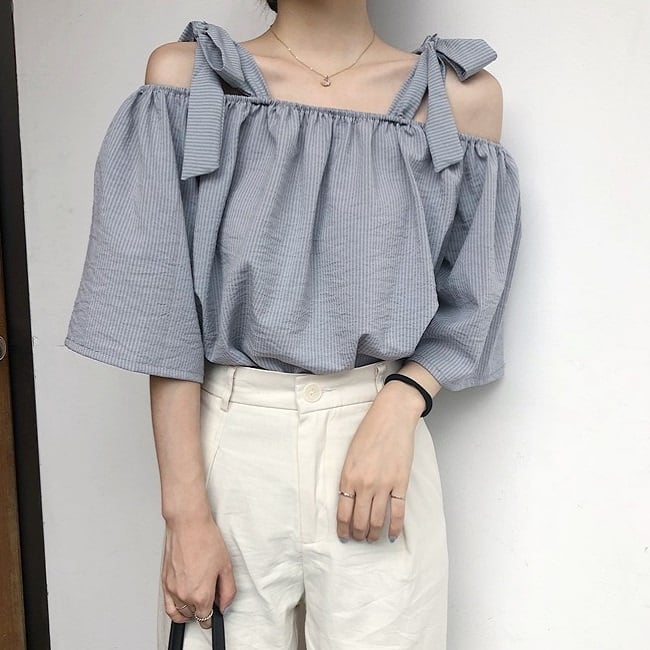 送料無料】 オフショルダー リボン ショルダーストラップ オープン