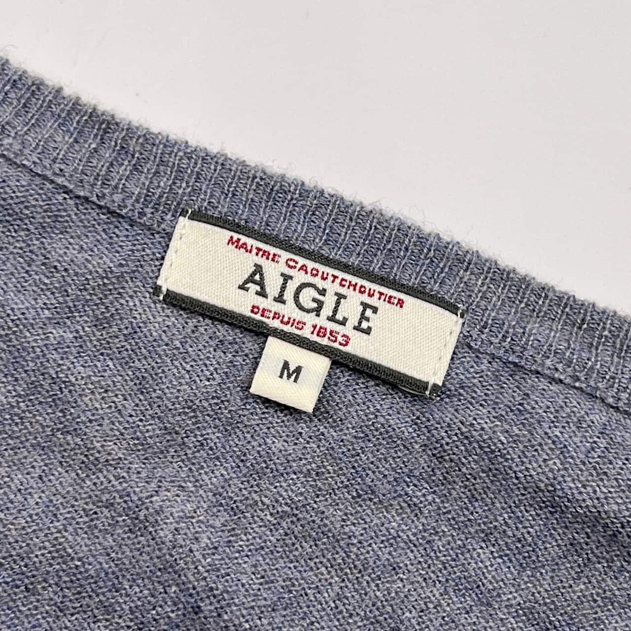 AIGLE エーグル デザイン ボタン ニット カーディガン M/くすみブルー グレー系 レディース
