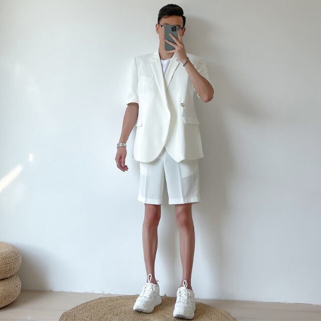 予約販売】メンズ セットアップ 上下 ハーフパンツ 半袖 変形