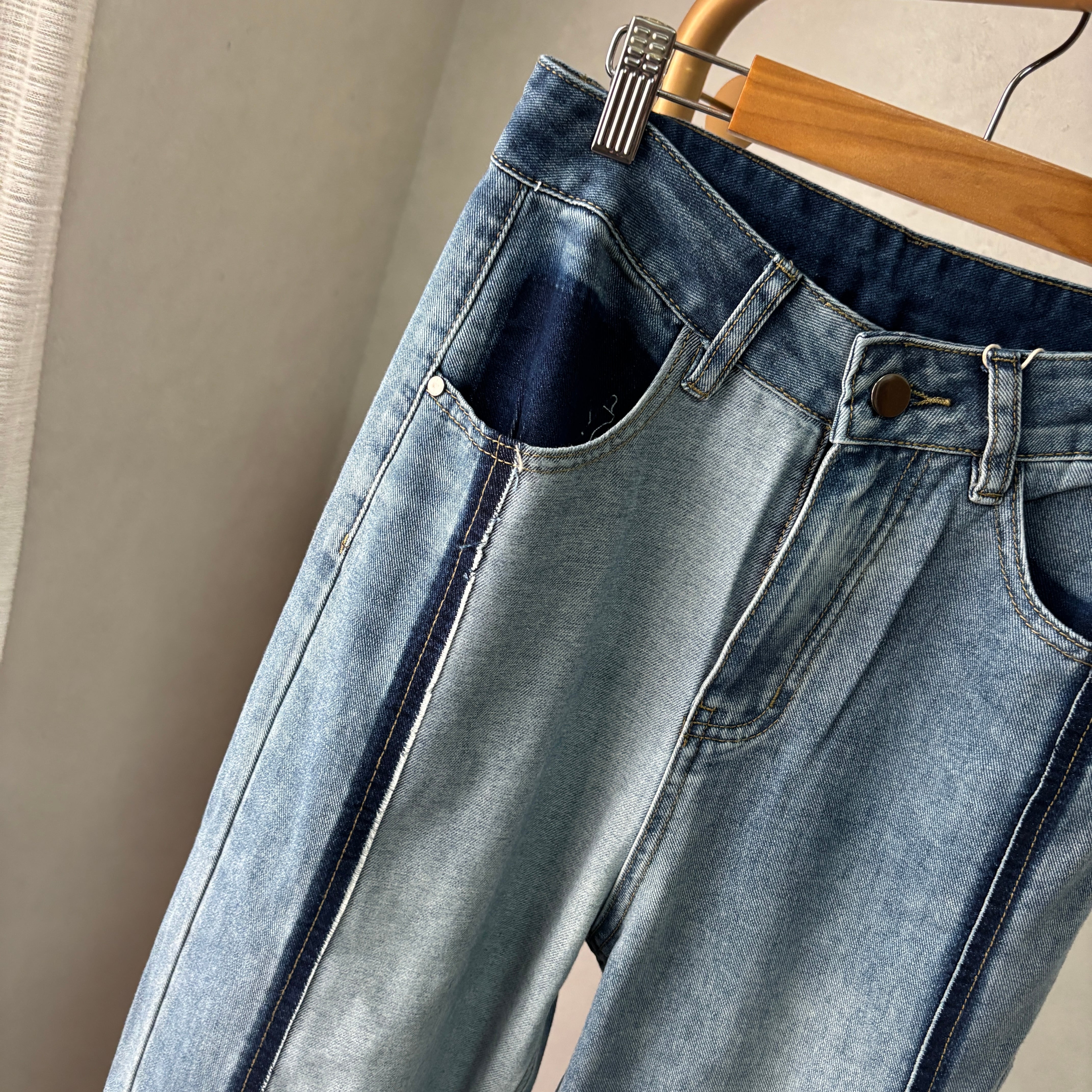 stripe yoke cutoff denim pants