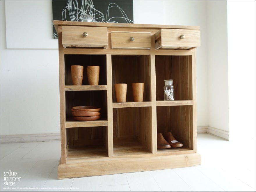 チーク総無垢材 レジカウンターRAN90cm レジ台 受付カウンター 店舗