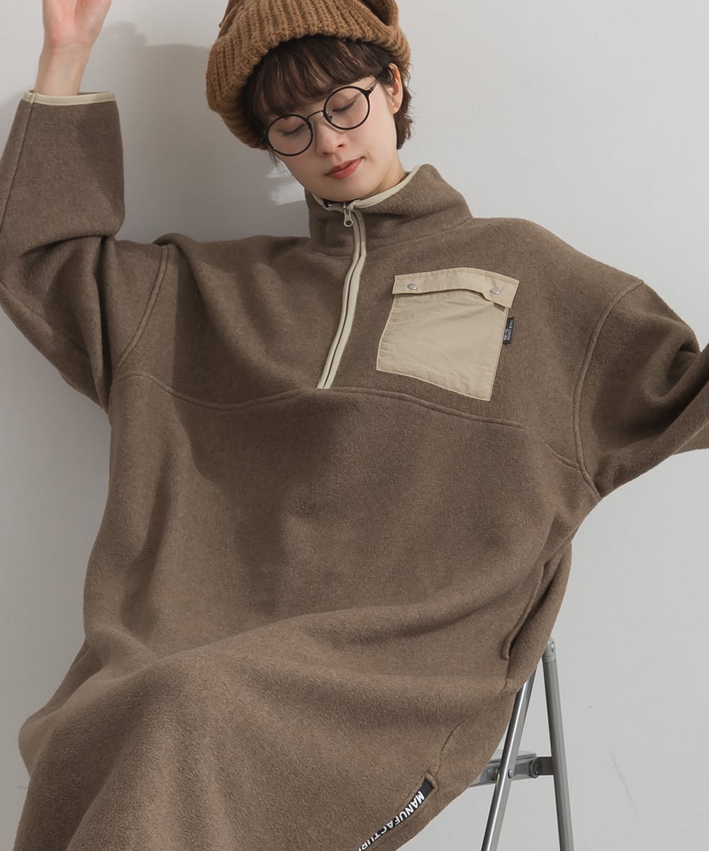 J263027 あったかフリース サイドZIPロングワンピース / Fleece Side