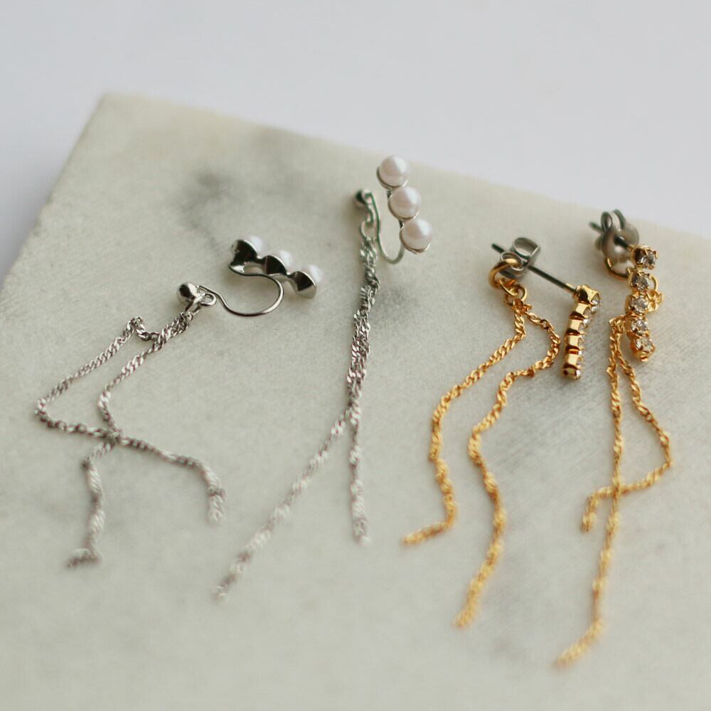 日本製 ジュエリー イヤリング ストーン パール バックチェーン ロング NT-N19