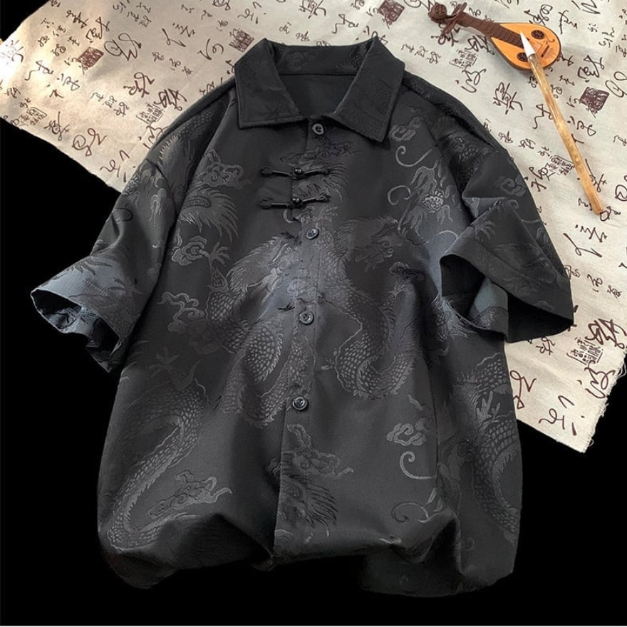 サブカル 服 地雷系 通販 メンズファッション 半袖シャツ ドラゴン柄 チャイナ風 闇かわいい クール