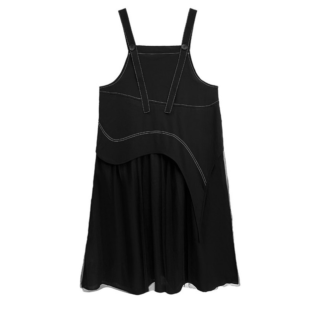 Mesh patchwork suspender dress(ME443)