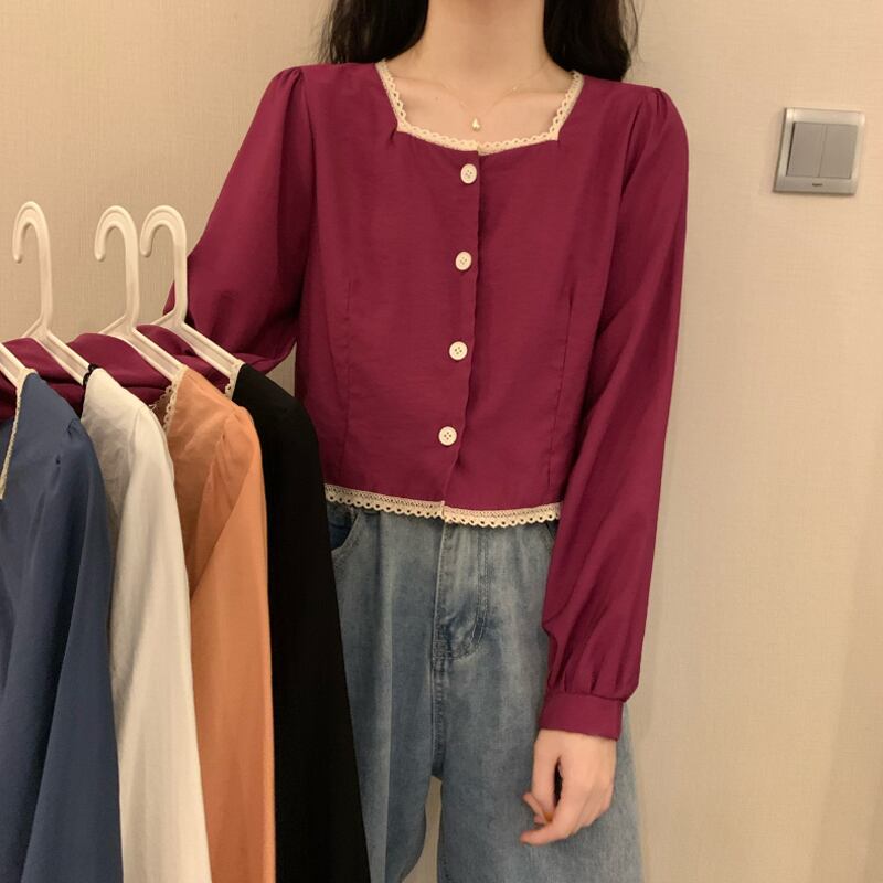 ショートジャケット カラーシャツ スプリングスタンダードスリム ロング レトロ 春物 スクウェア 試着室78708448732