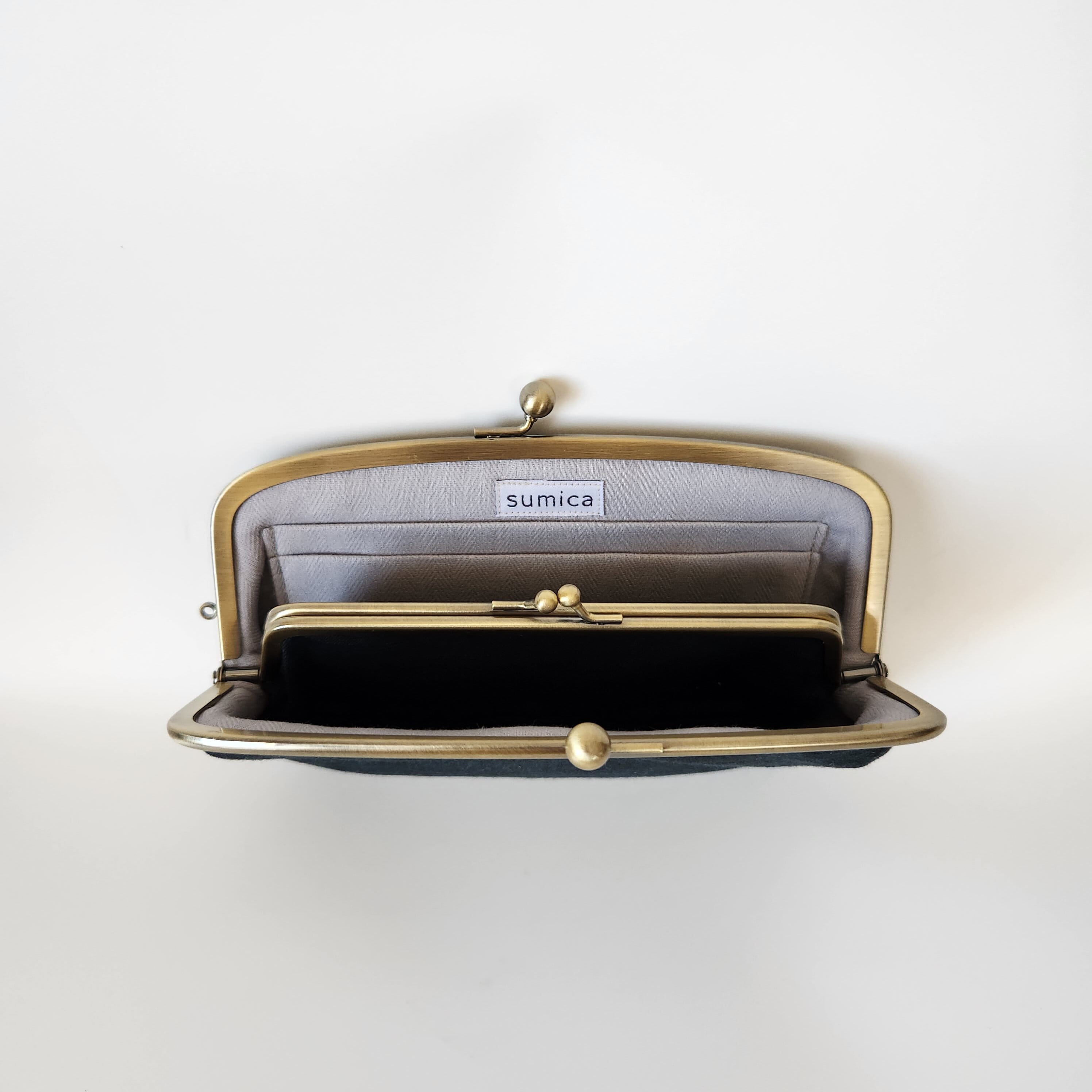 会津木綿 黒緑｜親子がま口長財布 | sumica