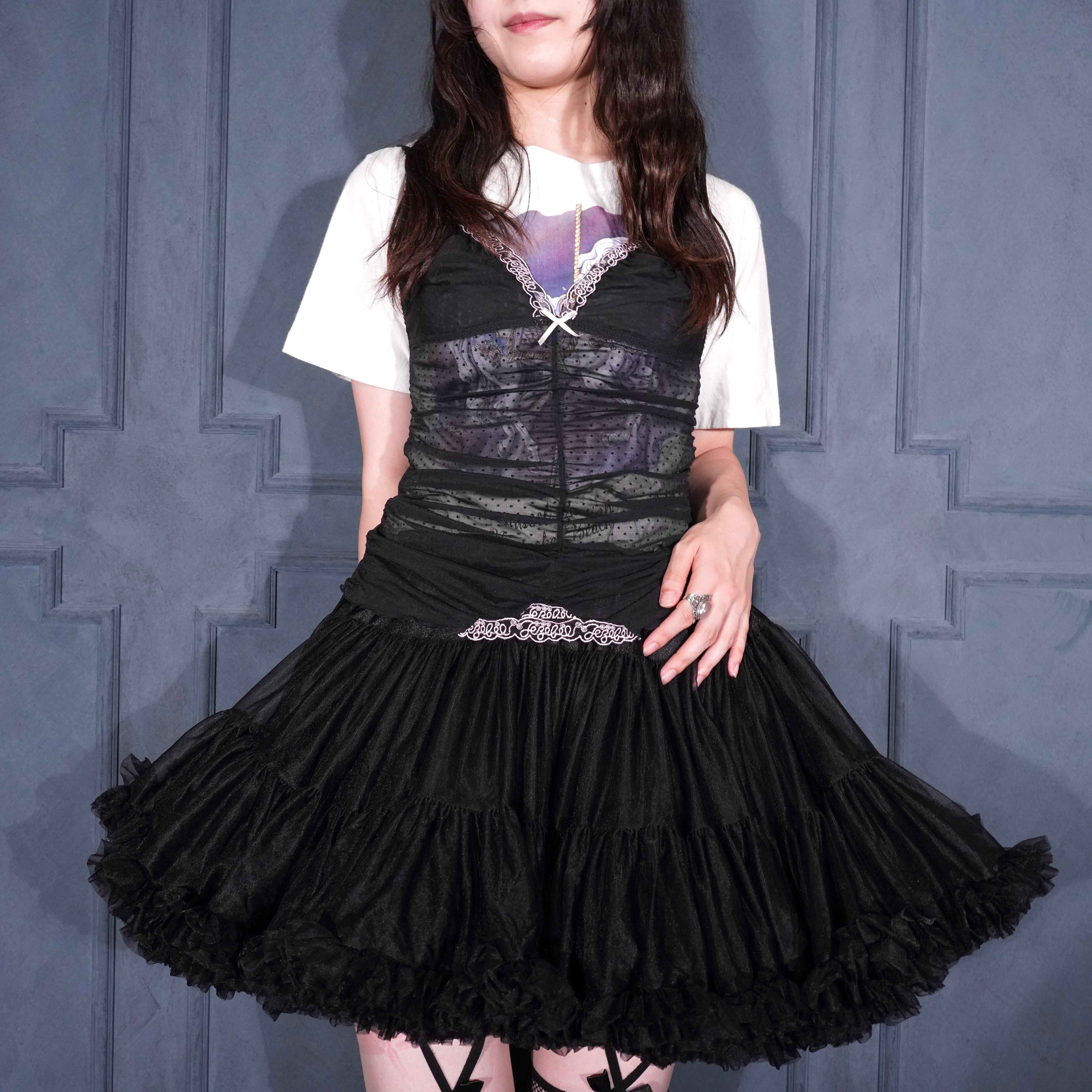 vintage ヨーロッパ　ブラック　キャミソール USA VINTAGE Jezebel LACE SHEER RIBBON DESIGN LINGERIE CAMISOLE
