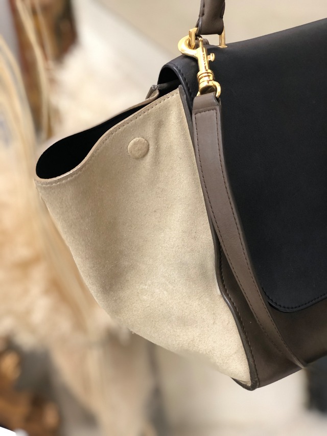 CELINE セリーヌ　トラペーズ　Trapeze　2WAY　レザー　ショルダーバッグ　ブラック　カーキ×ブラック　オールドセリーヌ 　ヴィンテージ　 vintage　ukbr8v