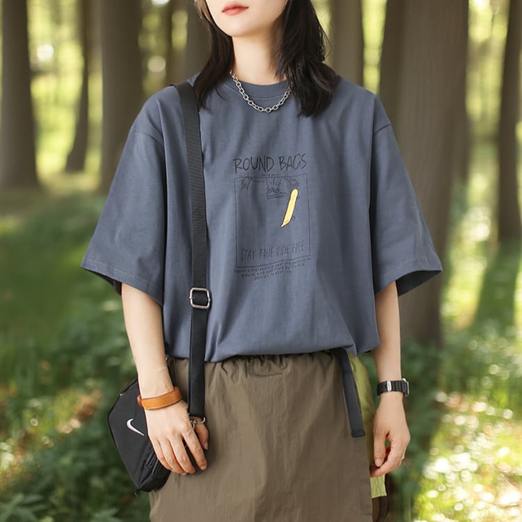 Round Neck Cotton T-Shirt ‐5col‐ A0455
