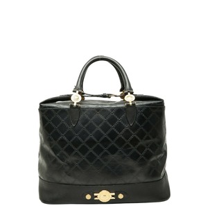 ヴェルサーチェ サンバースト グレカ ボストンバッグ トートバッグ ブラック ゴールド レザー レディース VERSACE 【中古】