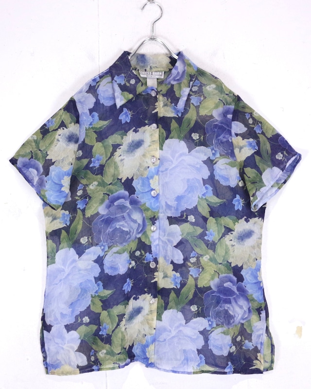 【Caka act2】Flower Pattern Vintage Sheer S/S Shirt