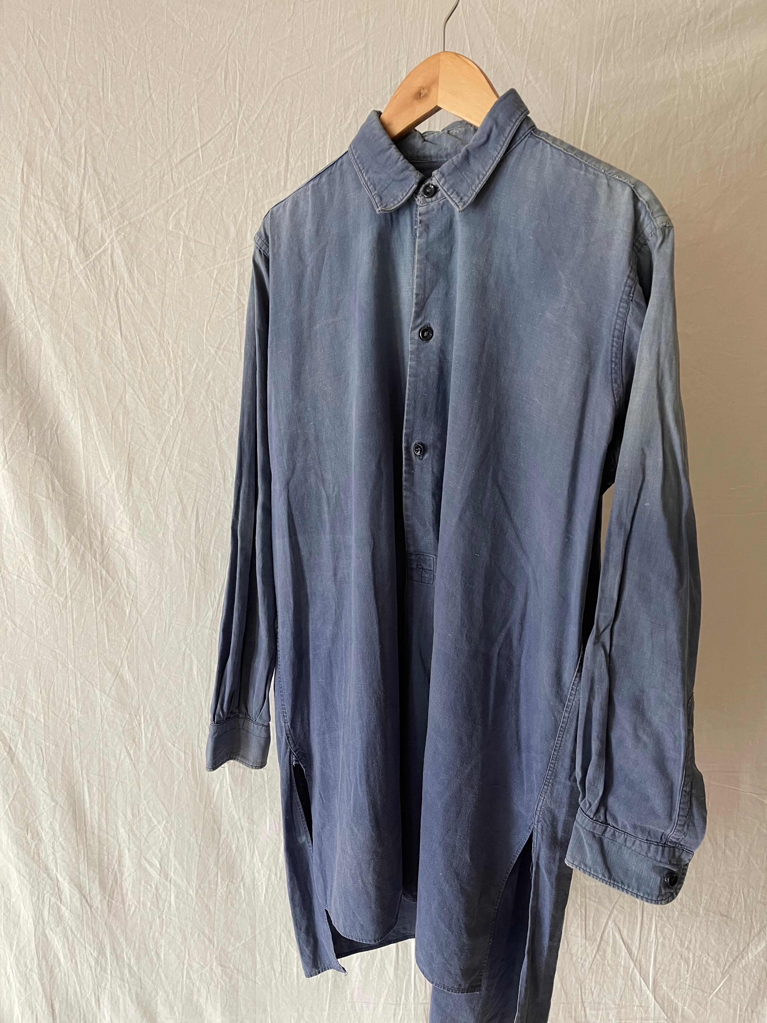 1940s French vintage cotton grandpa shirt