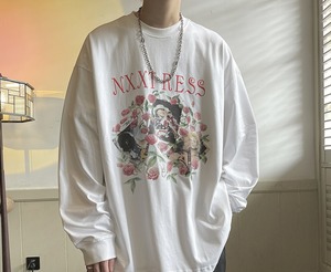 【韓国ファッション】プリント オーバーサイズ 長袖Tシャツ
