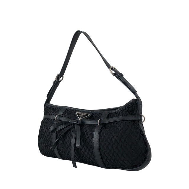 PRADA プラダ ショルダーバッグ ブラック トライアングルロゴ ナイロン メッシュ セミショルダーバッグ vintage ヴィンテージ オールド 7hmnip