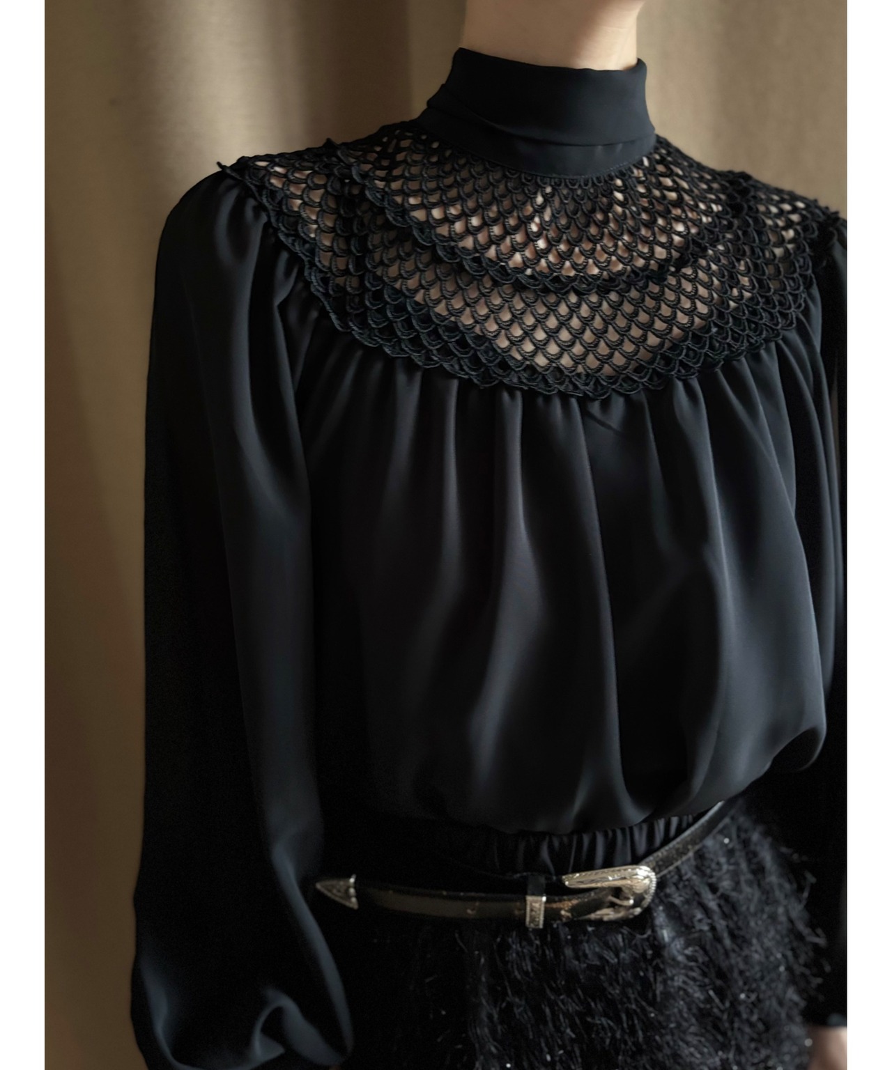 ECHO SOIRDE black sheer shirt-5023-10