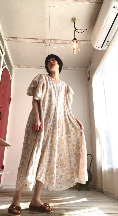 houklboshi dress/ flower printed linen