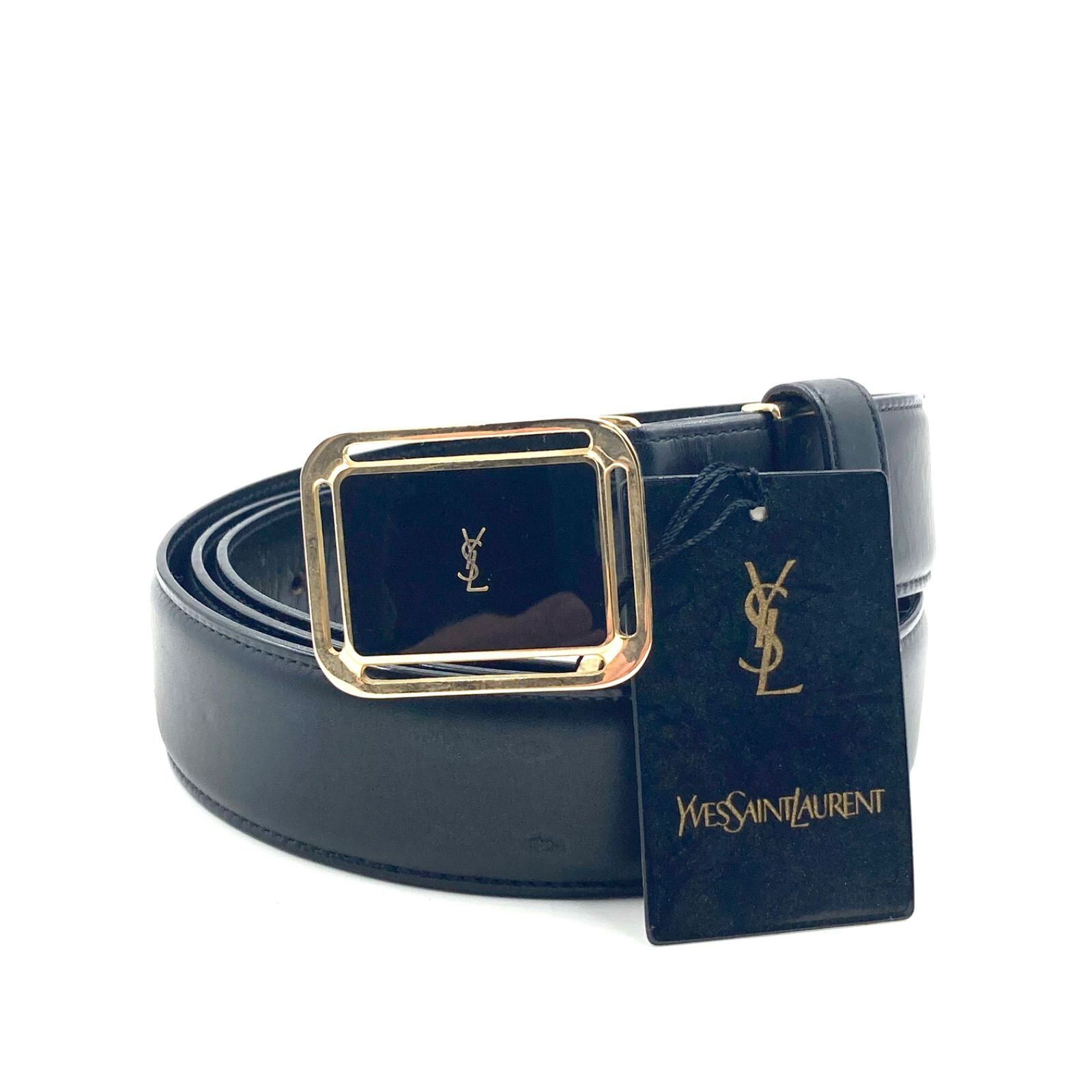 YSL ブラック レザー　本革　ベルト サンローランパリ YSLロゴ GP×革 ベルト 90 ブラック ABランクの買取