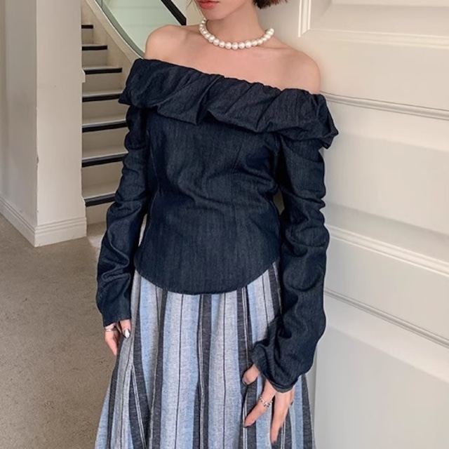 frill off-shoulder tops<t1860>