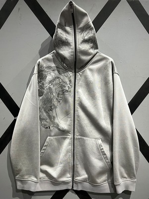 【X VINTAGE】“Sean John” Lion Print × Embroidery Full Face Zip Gimmick Loose Hoodie