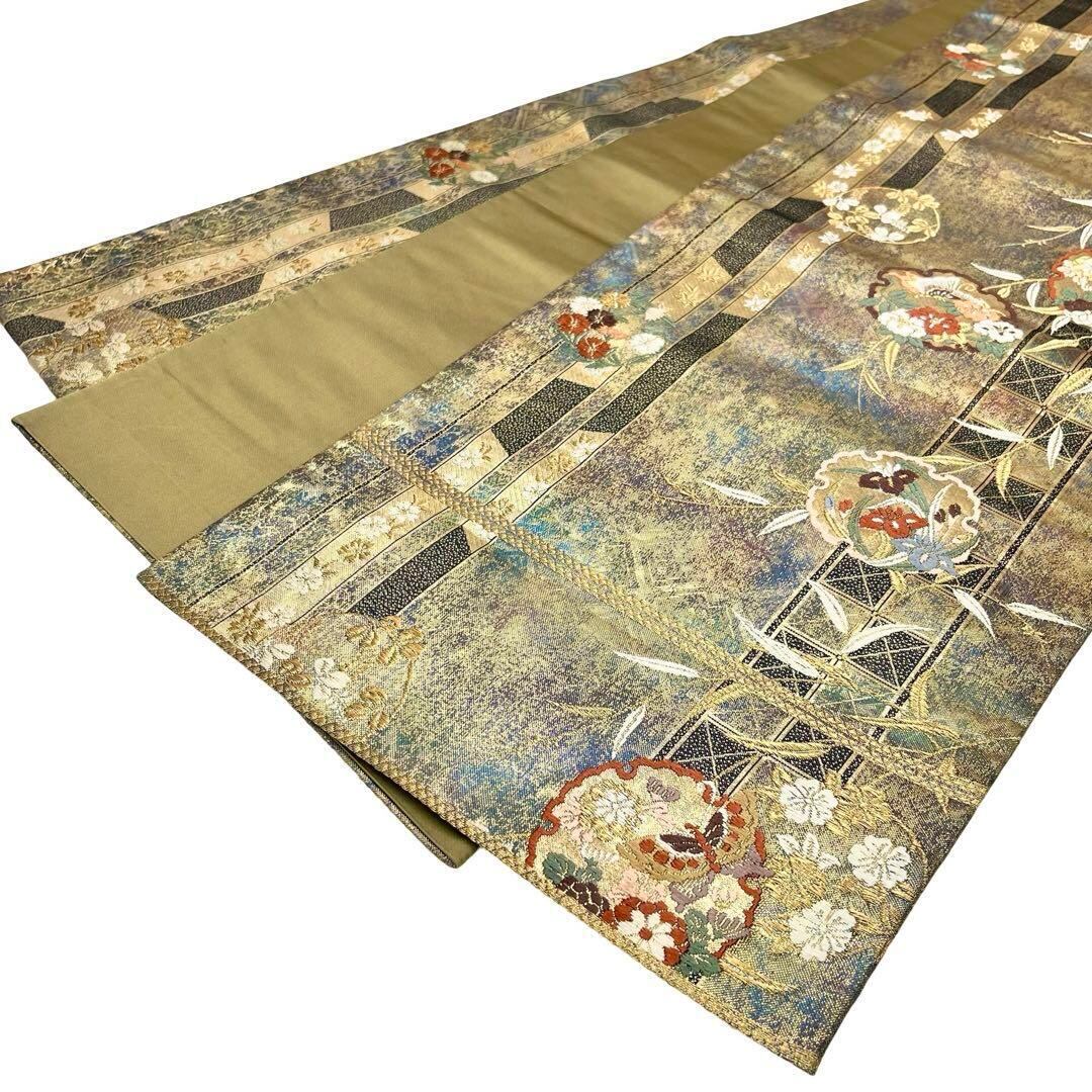 袋帯 雪輪に蝶々花模様 引き箔 金糸 O-3865 | リユース着物わびさび 