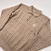 美品 Aquascutum アクアスキュータム ロゴ刺繍 ケーブル編み ウールニットセーター /ビンテージ/ベージュ/D-TK1200