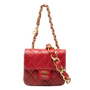 シャネル ミニミニマトラッセ チェーン ショルダーバッグ レッド ゴールド ラムスキン レディース CHANEL 【中古】