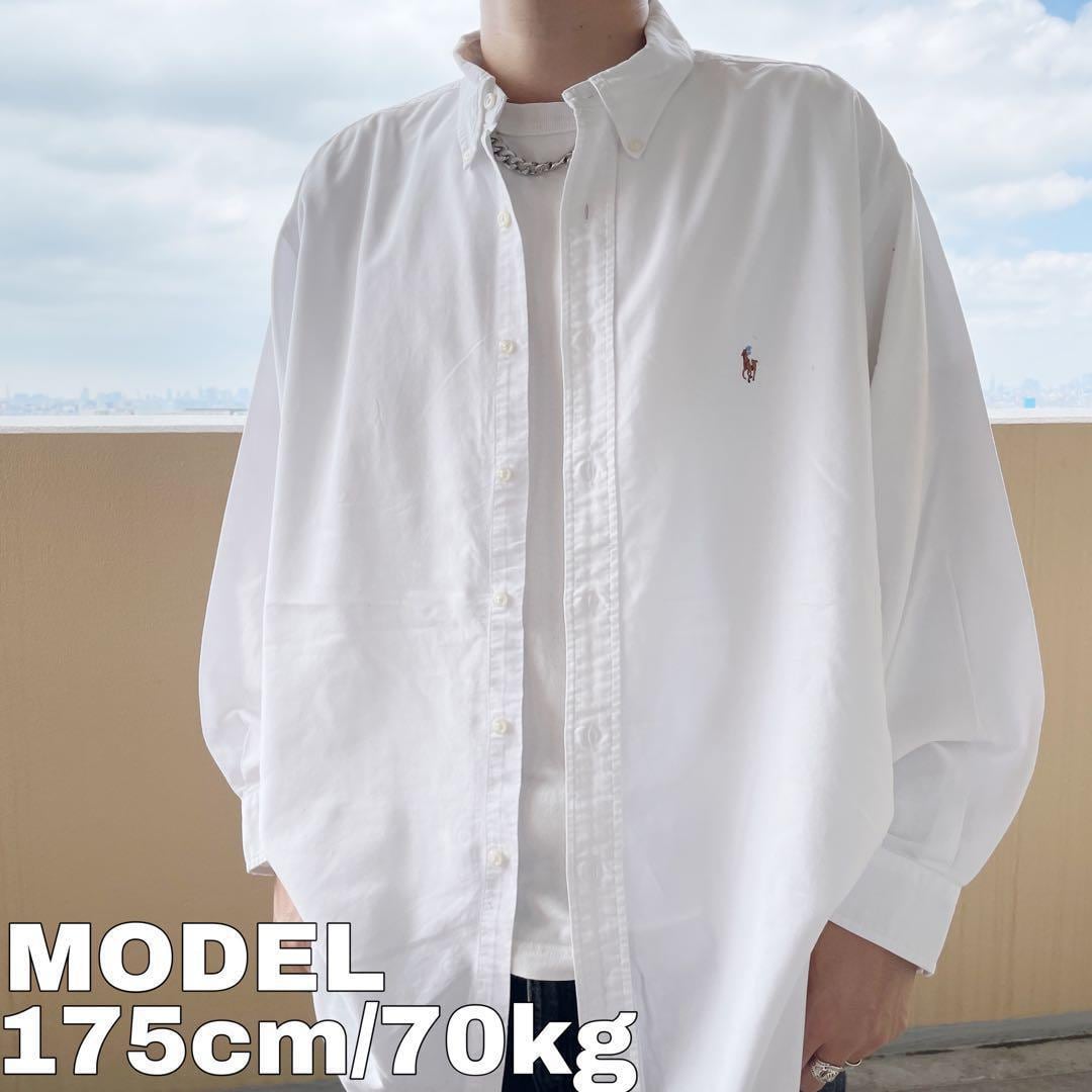 ラルフローレン 90s XL 企業ロゴ刺繍 白ホワイトシャツ BDカラーポニー
