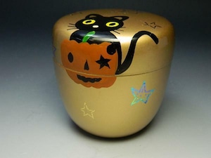 ハロウィン　猫　カボチャ　中棗　紙箱入り　日本製　抹茶茶碗　茶道具　ハロウィーン　Halloween　新品