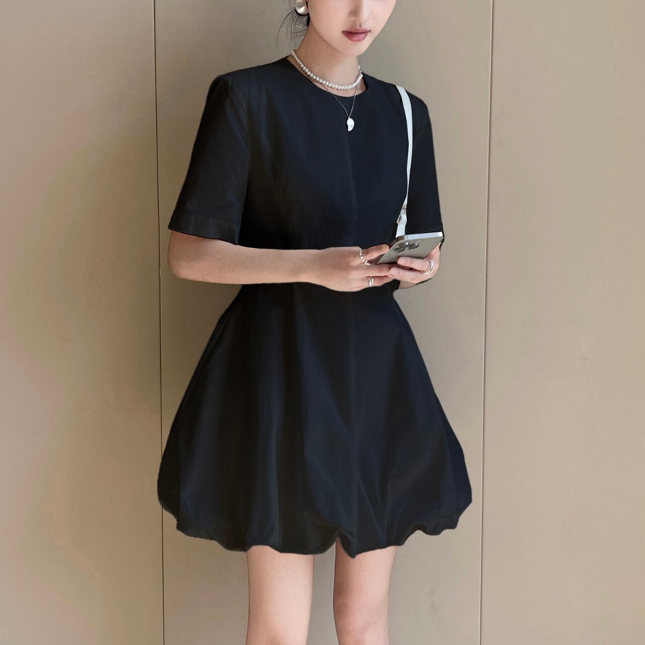 バルーンシルエット ミニワンピース A4338