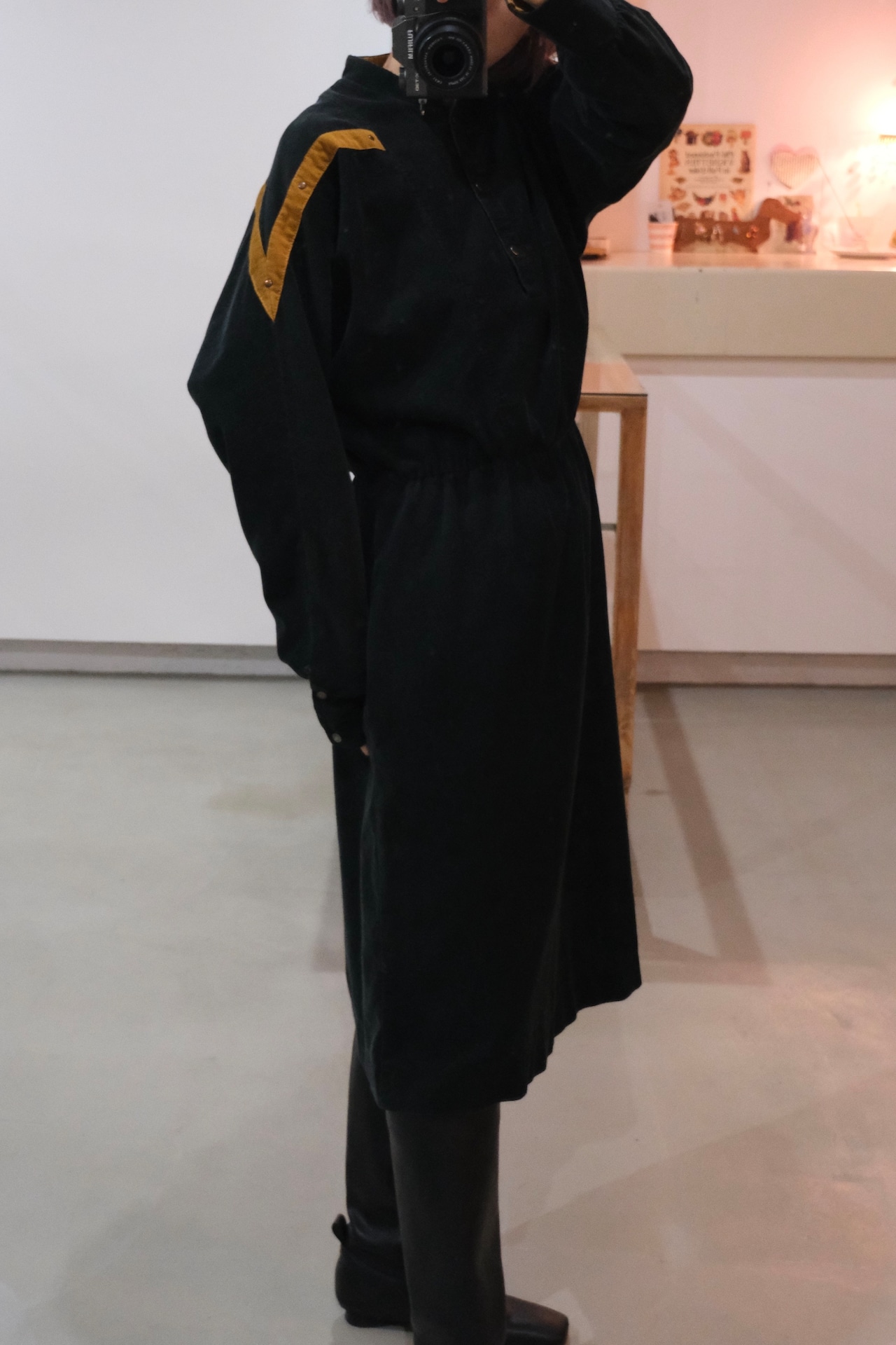 Black corduroy long sleeve shirt dress